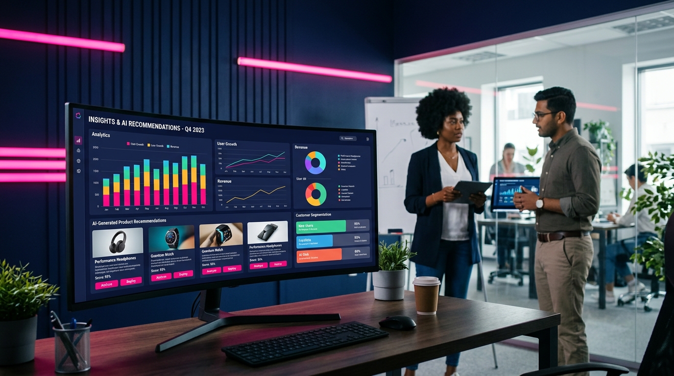 AI-powered ecommerce personalization dashboard showing product recommendations and customer analytics