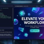 Split-screen showing Claude Code AI interface and a 3D animated website preview on desktop and mobile